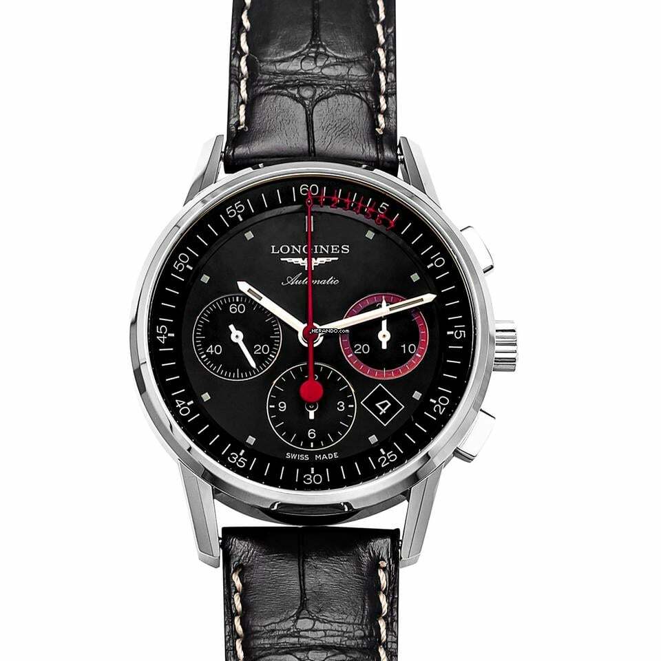 Longines Column-Wheel Chronograph L47544524 - Heritage Automatic Black Dial Stainless Steel Men's Watch </h1>