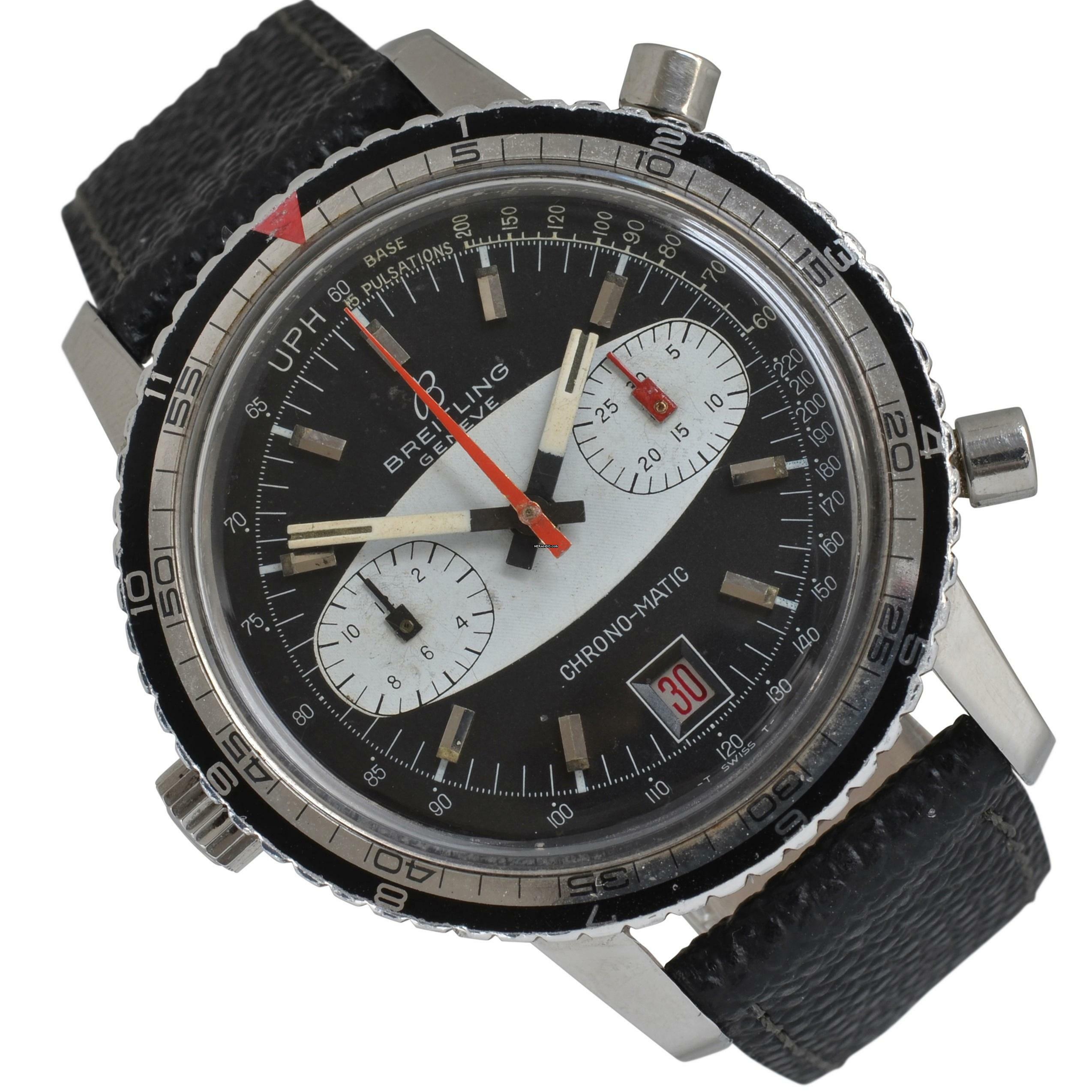 Breitling Chrono-Matic 2110 automatic Panda black dial 1970's </h1>