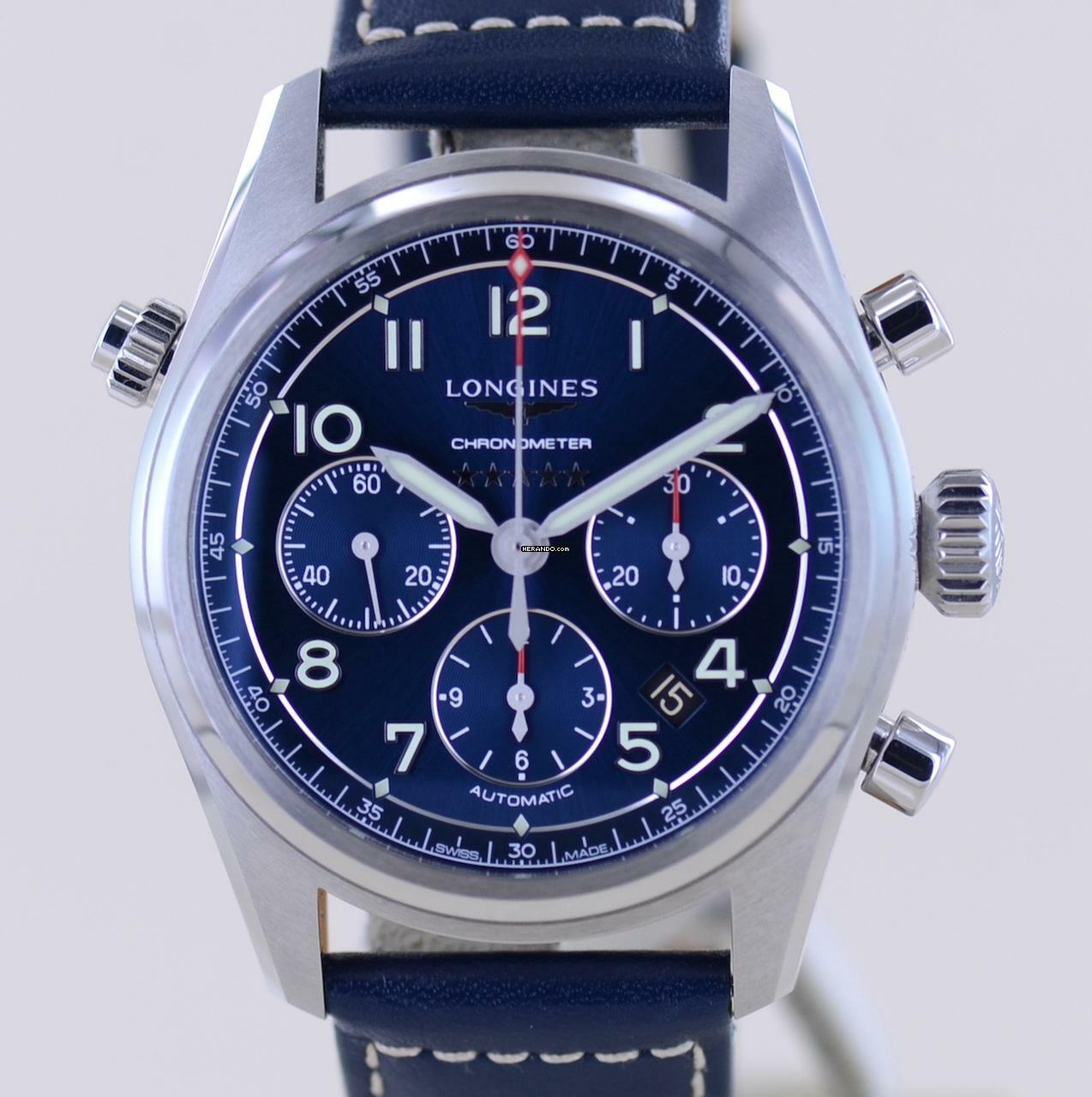 Longines Spirit Chronograph Automatic 42mm Leder + Stahlband blue dial B+P Top 2022