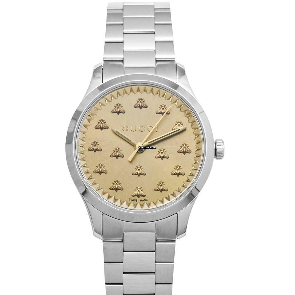 Gucci G-Timeless YA1265035 - G-Timeless Quartz Gold-tone Dial Stainless Steel Ladies Watch </h1>