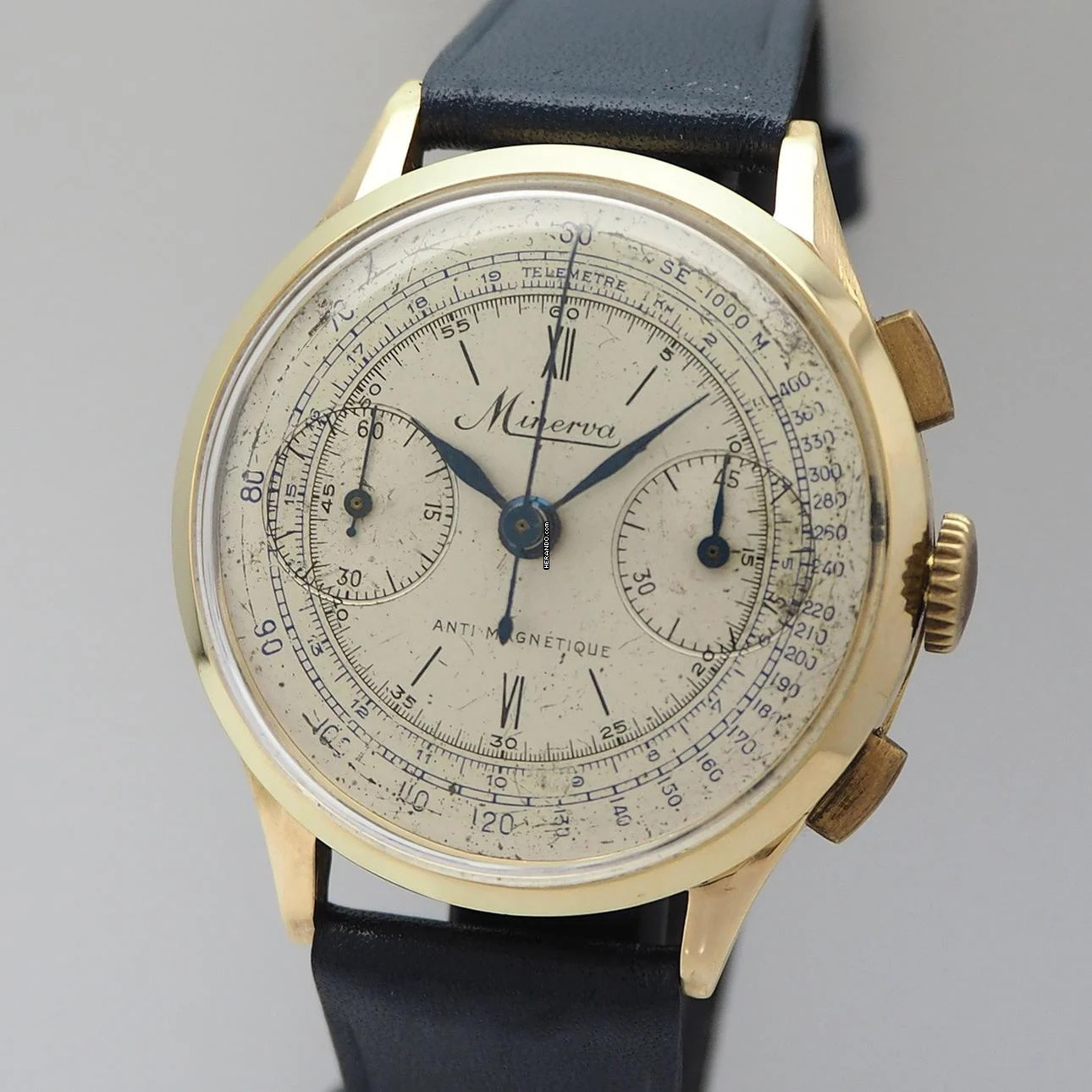 Minerva Vintage Telemetre Chronograph Gold 18k/750 very rare