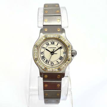  Cartier Santos OCTAGON 25mm Quartz 2 Tone 0.40TCW Diamond Watch  </h1> 