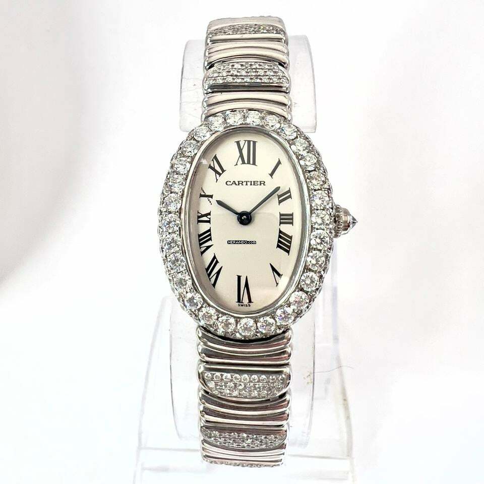Cartier Baignoire 23mm 18K White Gold 4.58TCW Watch </h1>