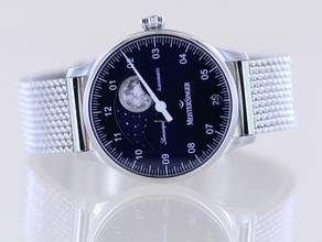 Thumbnail von Meistersinger Lunascope Blue Dial Moon Stahlband 40mm Automatik Einzeiger B+P </h1>