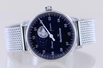 Thumbnail von Meistersinger Lunascope Blue Dial Moon Stahlband 40mm Automatik Einzeiger B+P </h1>