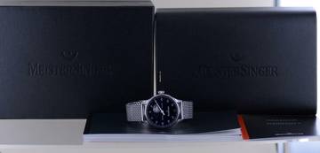 Thumbnail von Meistersinger Lunascope Blue Dial Moon Stahlband 40mm Automatik Einzeiger B+P </h1>