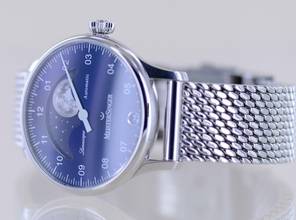 Thumbnail von Meistersinger Lunascope Blue Dial Moon Stahlband 40mm Automatik Einzeiger B+P </h1>