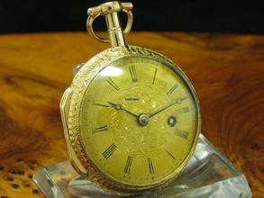 Thumbnail von Kloppfer 18kt 750 Gold Open Face Schlüsselaufzug Taschenuhr / Durchmesser 47,5mm </h1>