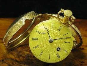 Thumbnail von Kloppfer 18kt 750 Gold Open Face Schlüsselaufzug Taschenuhr / Durchmesser 47,5mm </h1>