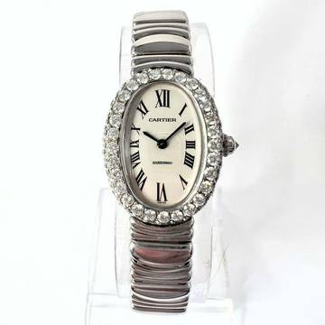  Cartier Baignoire 23mm 18K White Gold 3.2TCW Diamond Watch </h1> 