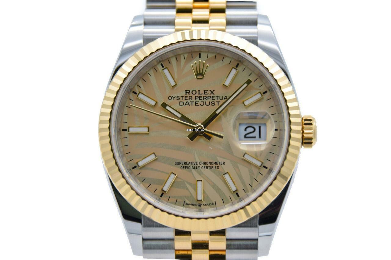 Rolex Datejust 36 Palm Dial Stahl-gold Herrenuhr / Ref 126233 Fullset 2022 </h1>