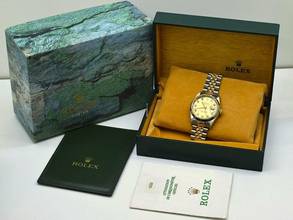 Thumbnail von Rolex Datejust 36 16233 Gold Dial With Big Diamonds - Full Set </h1>