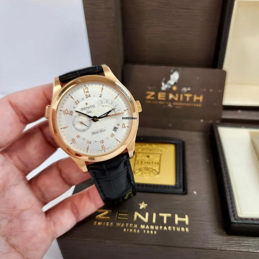 Zenith Elite Dual Time Grande Class Ouro Rosé 44mm Automático Completo