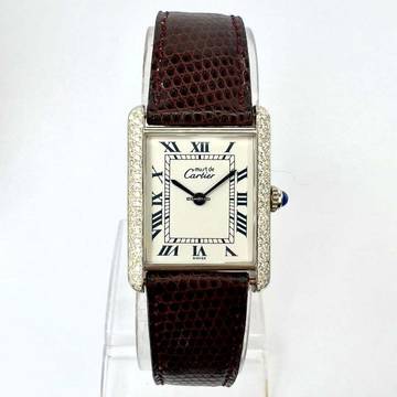  Cartier Tank Quartz 23mm Silver 0.67TCW Diamond Watch </h1> 