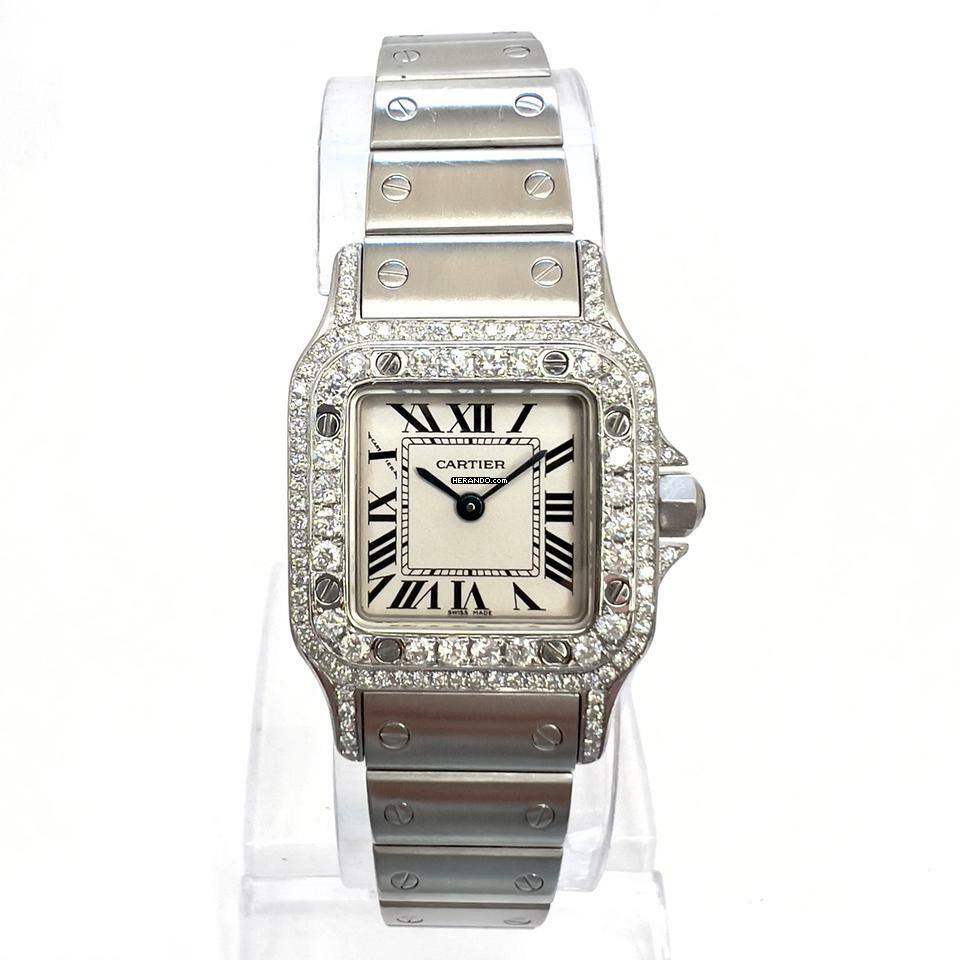 Cartier Santos Galbée Quartz 24mm Steel 1.06TCW DIAMOND Watch NEW Model </h1>