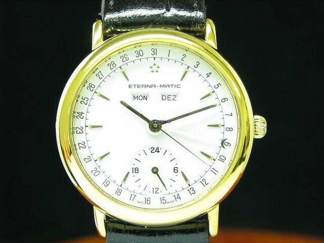 Eterna Matic Vollkalender Gold Mantel Automatic Herrenuhr / Ref 627.0580.22 </h1>