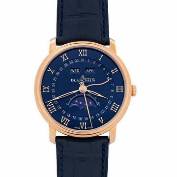  Blancpain Villeret Quantième Complet 6654-3640-55B - Villeret Automatic Blue Dial 18kt Rose Gold Men's Watch </h1> 