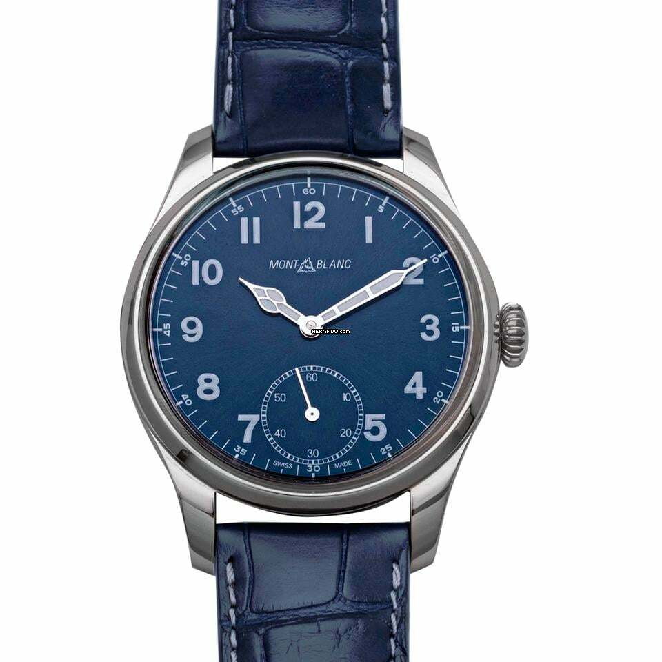 Montblanc 1858 113702 - 1858 Hand Wind Blue Dial Stainless Steel Men's Watch </h1>