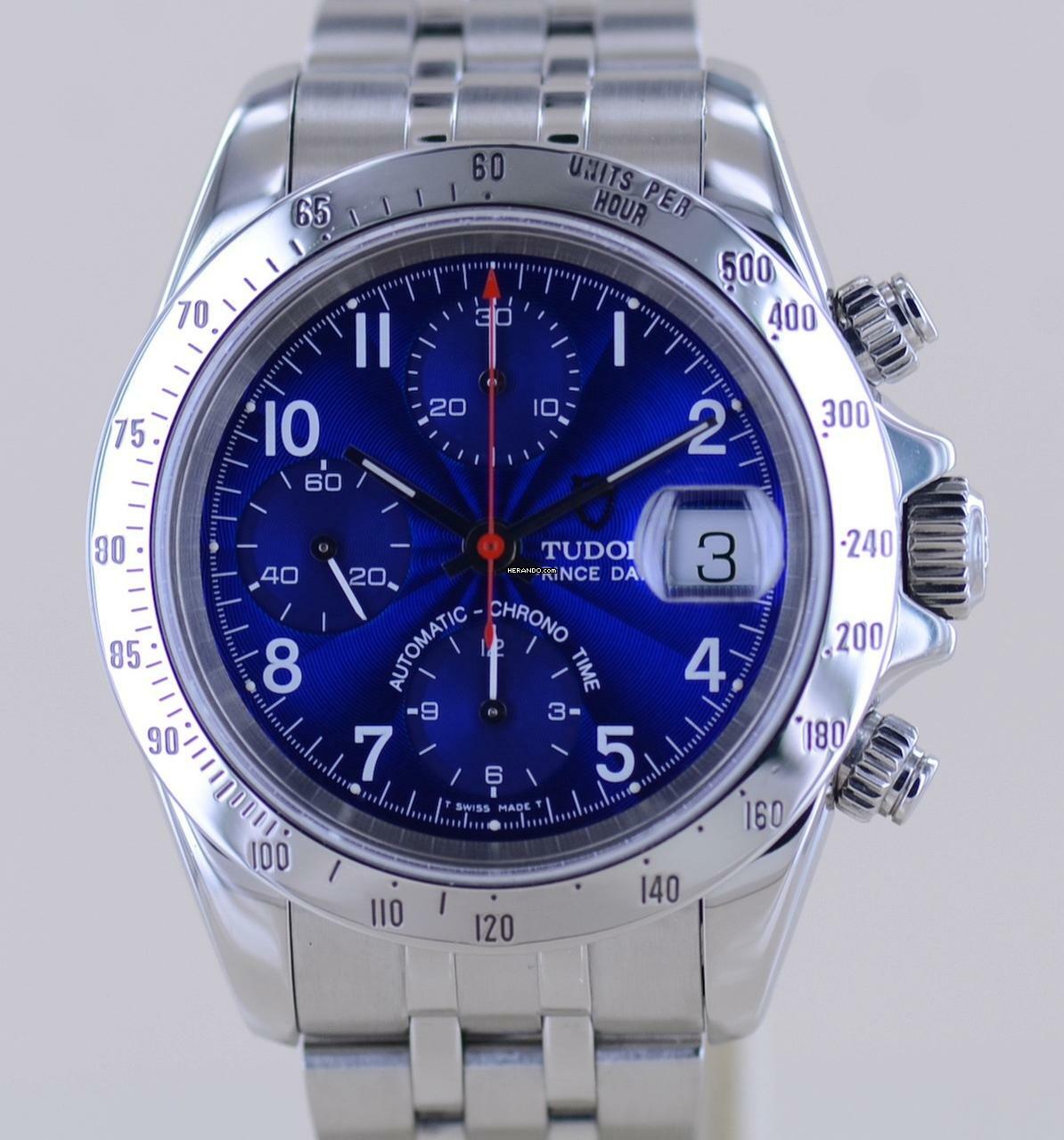 Tudor Prince Date Chronograph blue arabic Dial 79280P Klassiker blau rar Stahlband </h1>