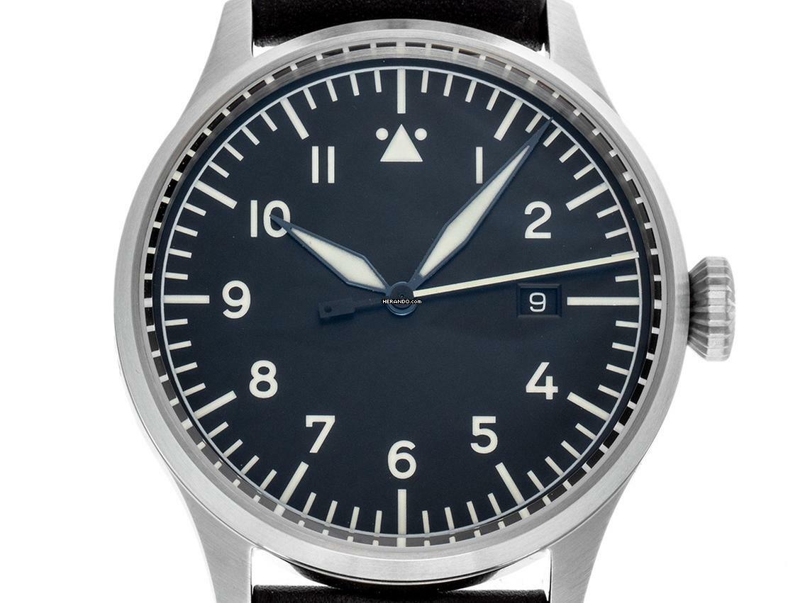 Laco Fliegeruhr Stuttgart Pro Stahl Automatik Armband Leder 43mm Ref.862141_686 Box&Pap. Full Set Neu