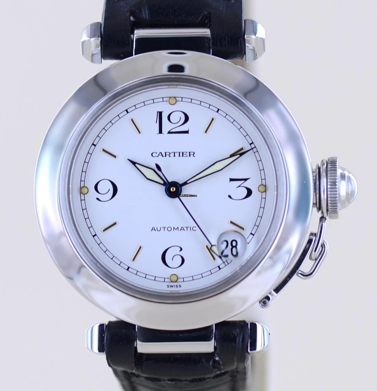 Cartier Pasha C Date Automatic Stahl Klassiker Luxusuhr white arabic dial 35mm rar </h1>