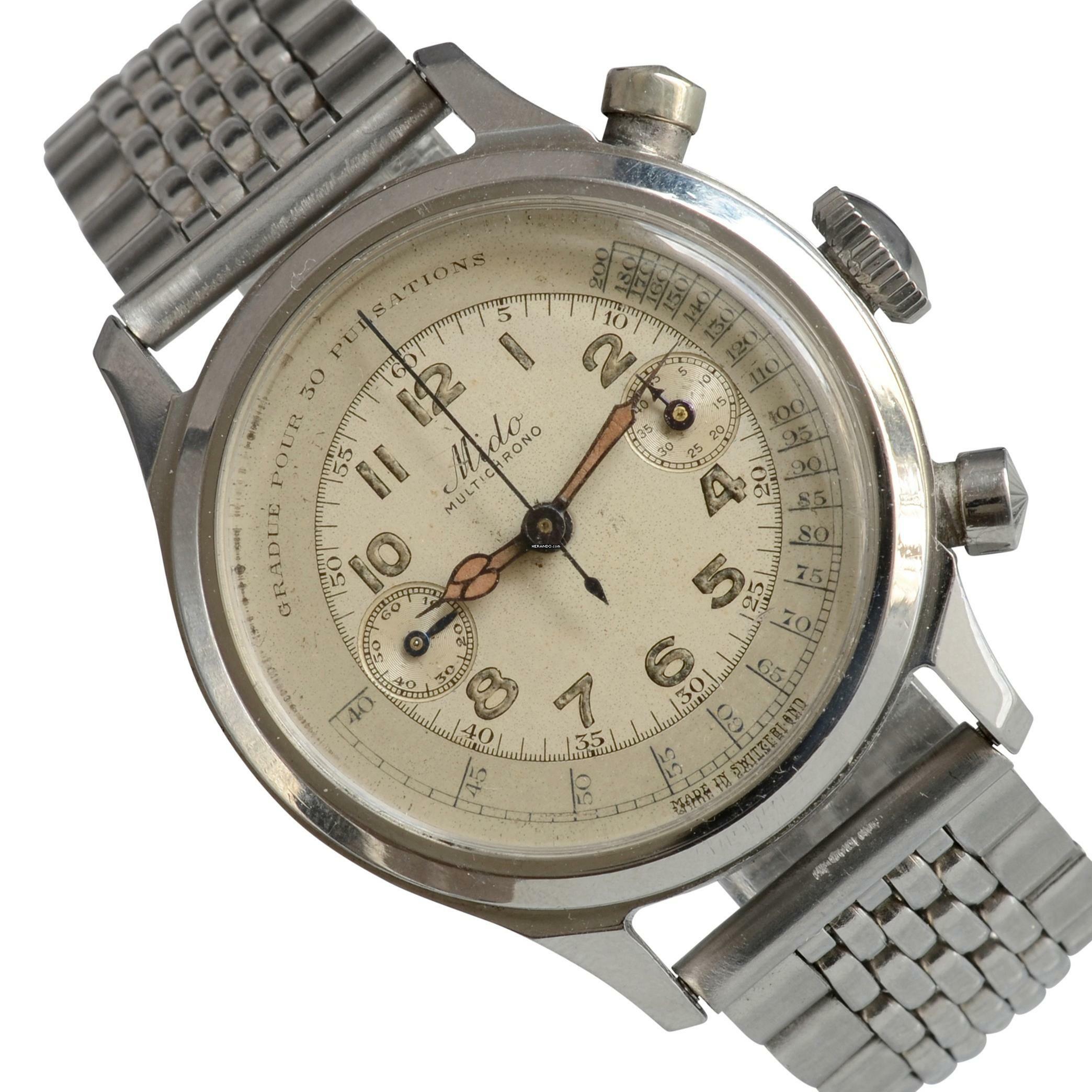 Mido Multifort Multichrono “Tasti Tondi” Medical radium dial steel 1935’s </h1>