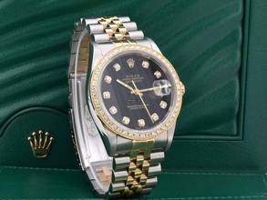 Thumbnail von Rolex Datejust 36 16233 Black Dial With Big Diamonds & After Diamonds Bezel - Full Set 36mm