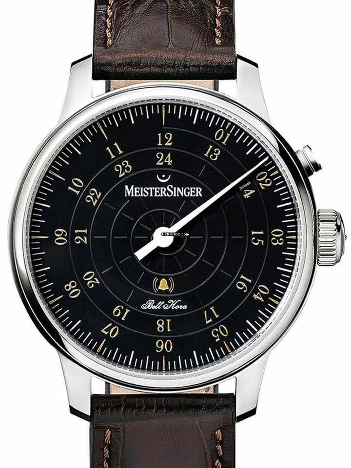 Meistersinger Gents Single Hand Automatic Chiming Hour Wristwatch Bell Hora Black with Gold REF. BH0902G </h1>