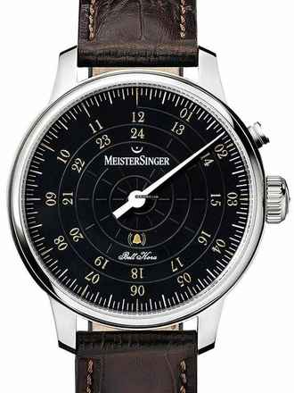  Meistersinger Gents Single Hand Automatic Chiming Hour Wristwatch Bell Hora Black with Gold REF. BH0902G </h1> 