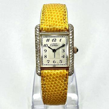  Cartier Tank Quartz 20mm Gold Plated Silver 0.5TCW Diamond Watch </h1> 