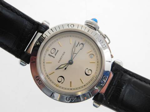  Cartier Pasha Automatik 38 mm Herrenuhr mit Lederband im Top Zustand mit original Faltschließe </h1> 