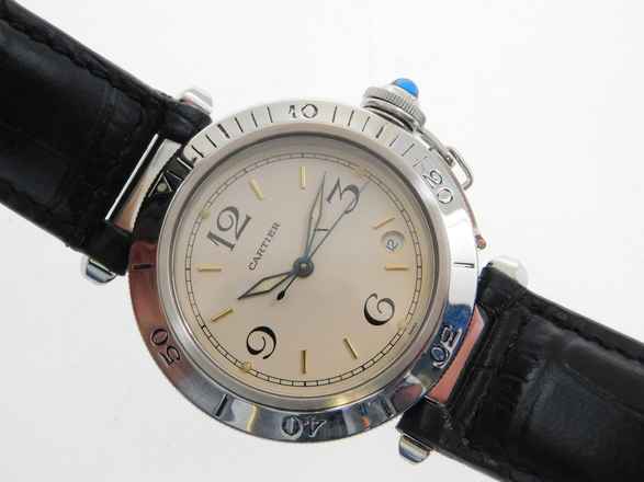  Cartier Pasha Automatik 38 mm Herrenuhr mit Lederband im Top Zustand mit original Faltschließe </h1> 