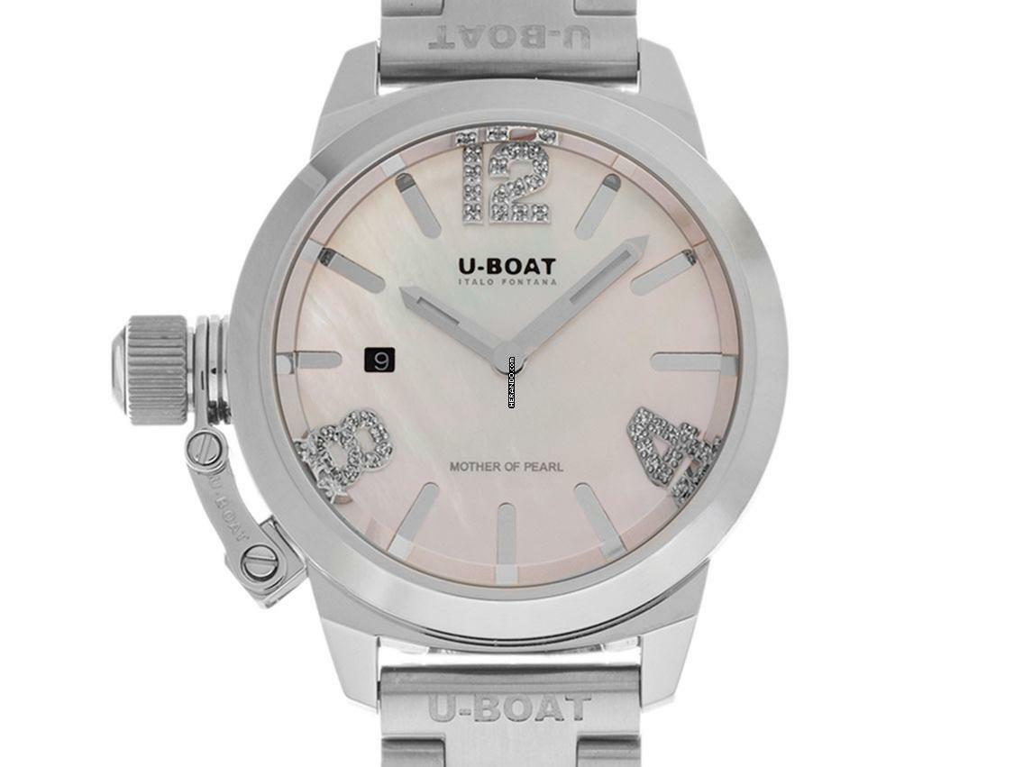 U-Boat Classico Lady Pink Stahl Diamanten Perlmutt Quarz Armband Stahl Ref.8898 Box&Pap. Full Set Neu