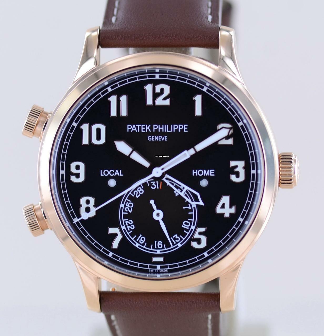 Patek Philippe Calatrava Pilot Travel Time 18K Roségold Cal 324 brown Dial Luxusuhr B+P </h1>