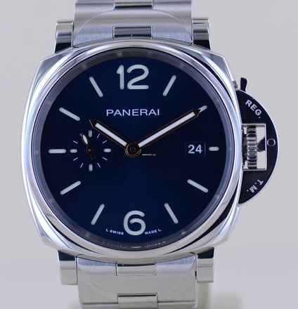  Officine Paneral Luminor Due PAM01124 Steel small second Date Blue 42mm B+P 