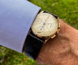 Thumbnail von Jaeger-LeCoultre Vintage Chronograph Tri-Compax 18K Rose Gold Vintage </h1>