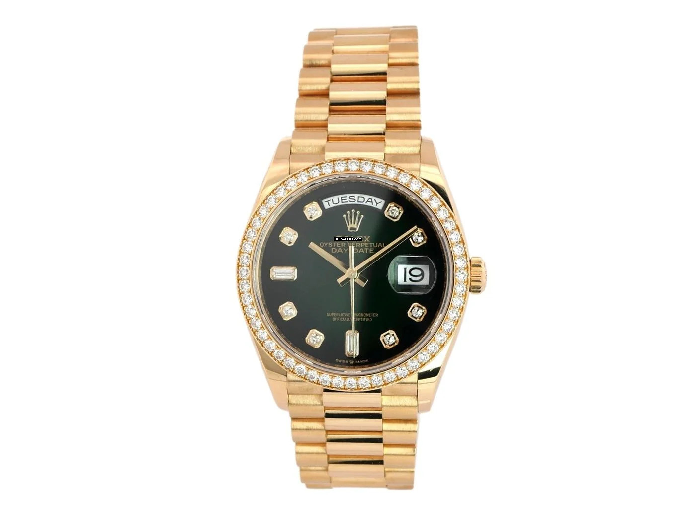 Rolex Day-Date 36 Gelbgold Ref. 128348RBR Grün ombré Diamant </h1>