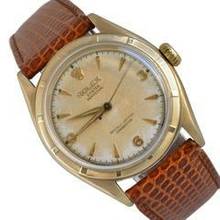 Thumbnail von Rolex Oyster Perpetual 34 6085 Bubbleback Explorer radium dial yellow gold 10KT 1951’s </h1>