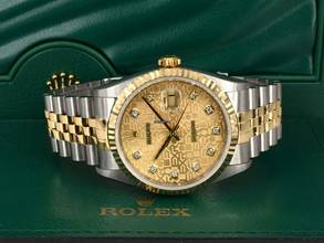 Thumbnail von Rolex Datejust 36 16233 Gold Jubilee Dial With Big Diamonds - Full Set 36mm