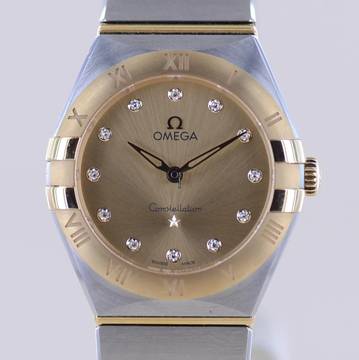  Omega Constellation Ladies Lady Stahl Manhattan Champagner Diamond Dial 28mm B+P  