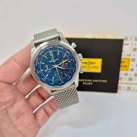  Breitling Transocean Chronograph Unitime World Time 46mm Mesh Completo 