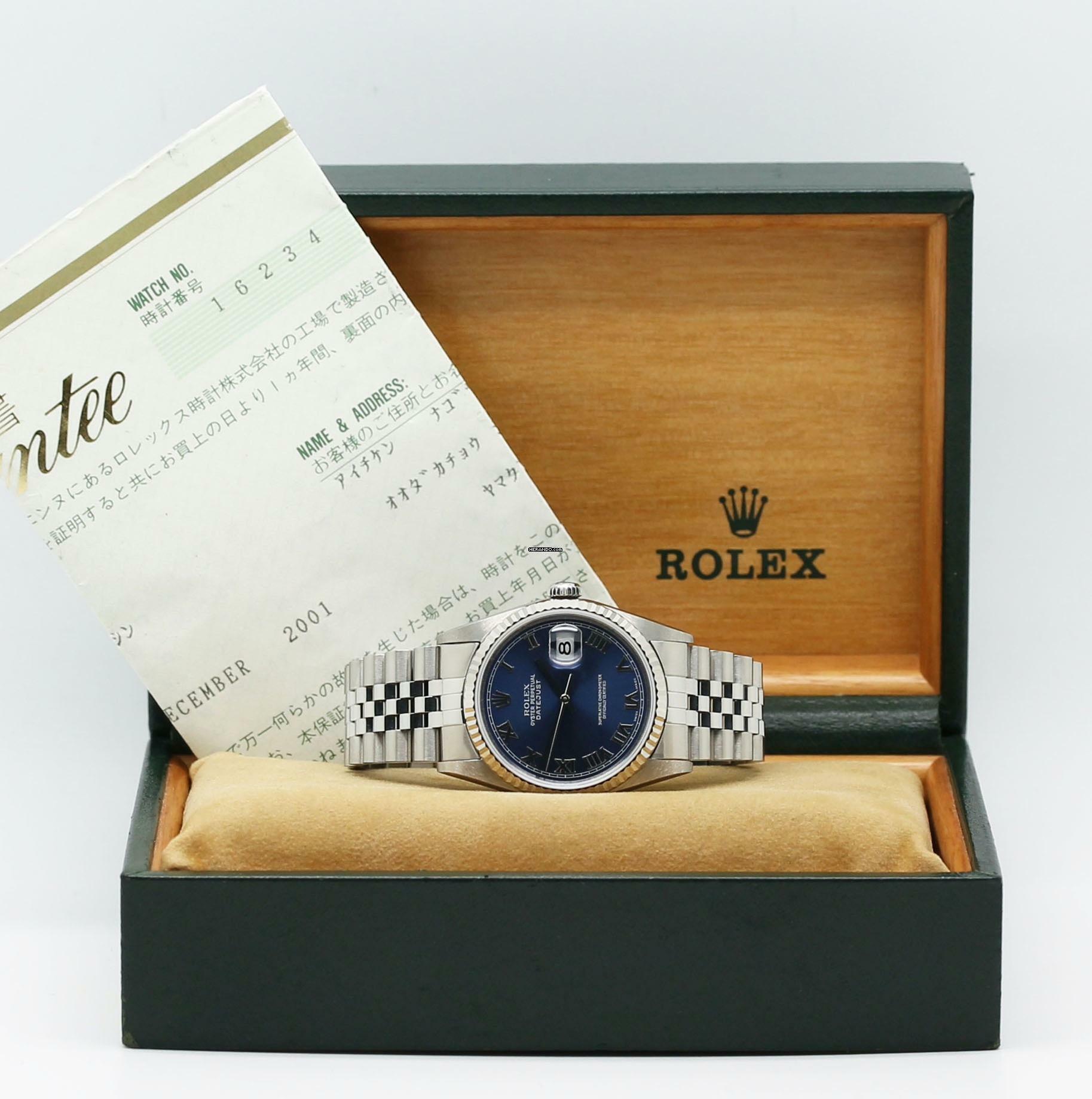 Rolex Datejust 36 Stahl Ref :16234 Rolex Box & Papiere von 2001 </h1>