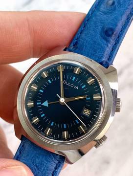  Bulova Wrist Alarm Steel Blue Dial Top Condition 