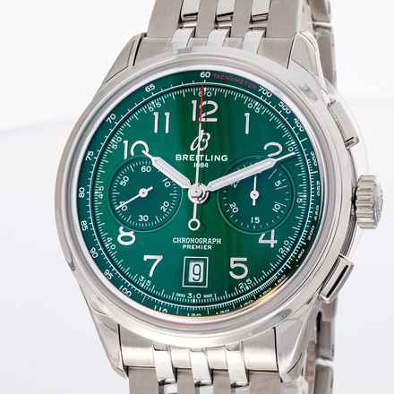  Breitling Premier B01 Chronograph 42 Green AB0145371L1A1 NEW 03/2025 Full Set Stickers Unworn 