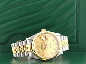 Thumbnail von Rolex Datejust 36 16233 Gold Dial With Big Diamonds - Full Set