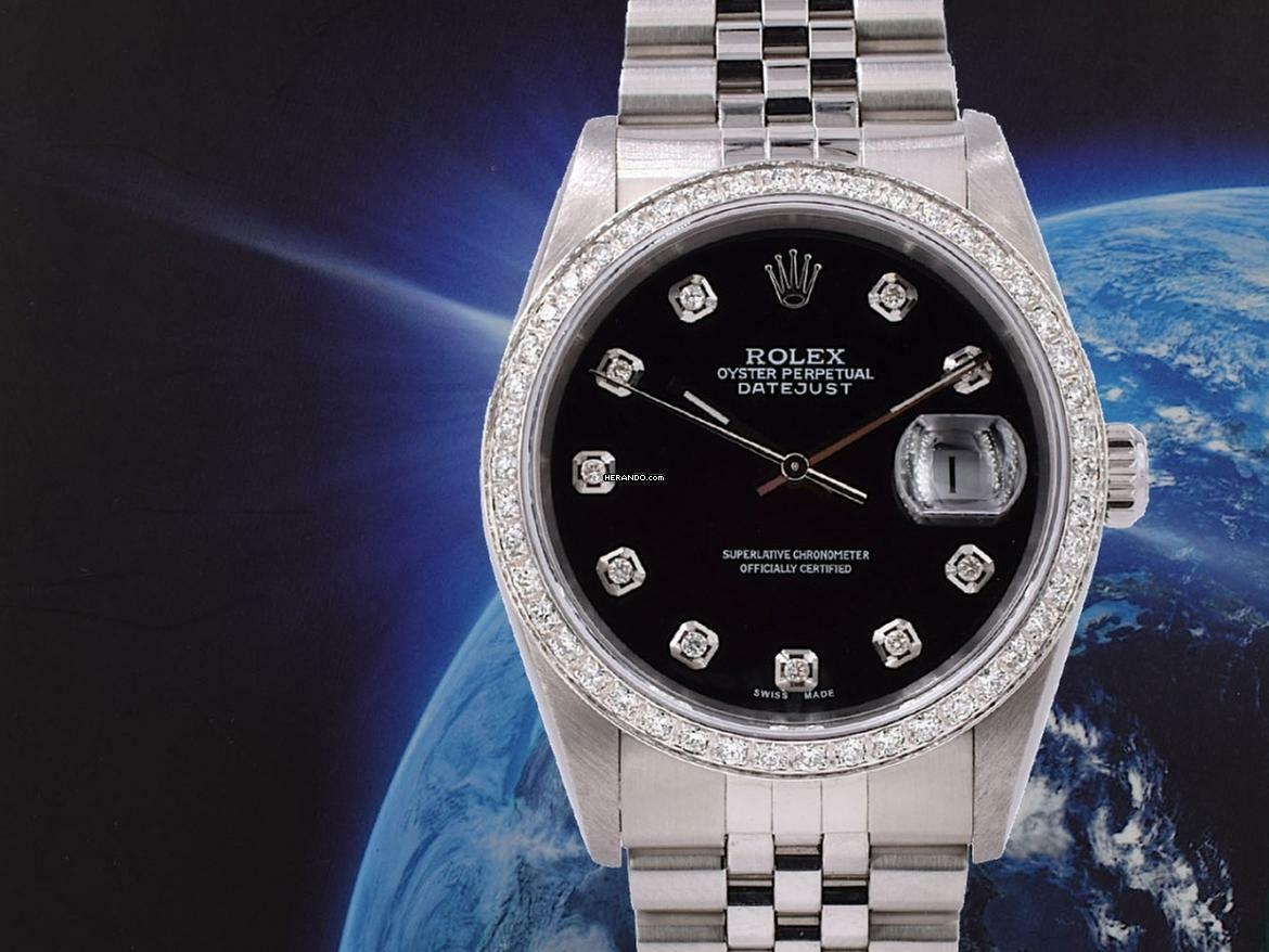 Rolex Datejust Black Dial With Big Diamonds - After Diamonds Bezel 36mm