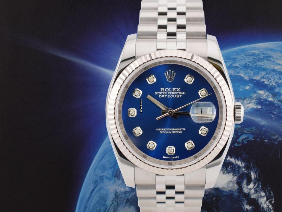 Rolex Datejust 36 116234 Blue Dial With Big Diamonds - Full Set 36mm </h1>