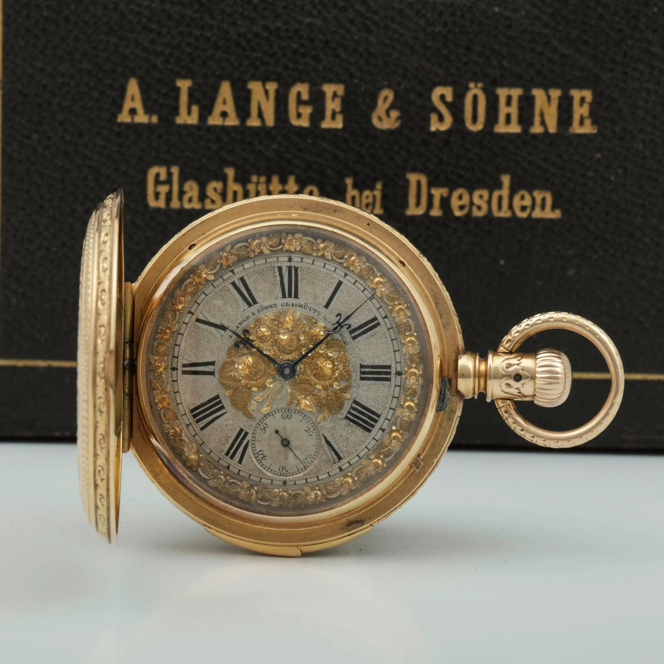A. Lange & Söhne 150g 18k Louis XV. Renaissance Savonette Taschenuhr ¼ Repetition Orign Box 1882 </h1>