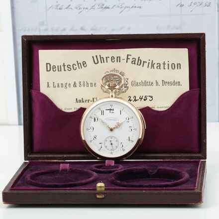  A. Lange & Söhne Full Set14k Gold Taschenuhr ¼ Repetition Original Etui Garantiekarte 1885  