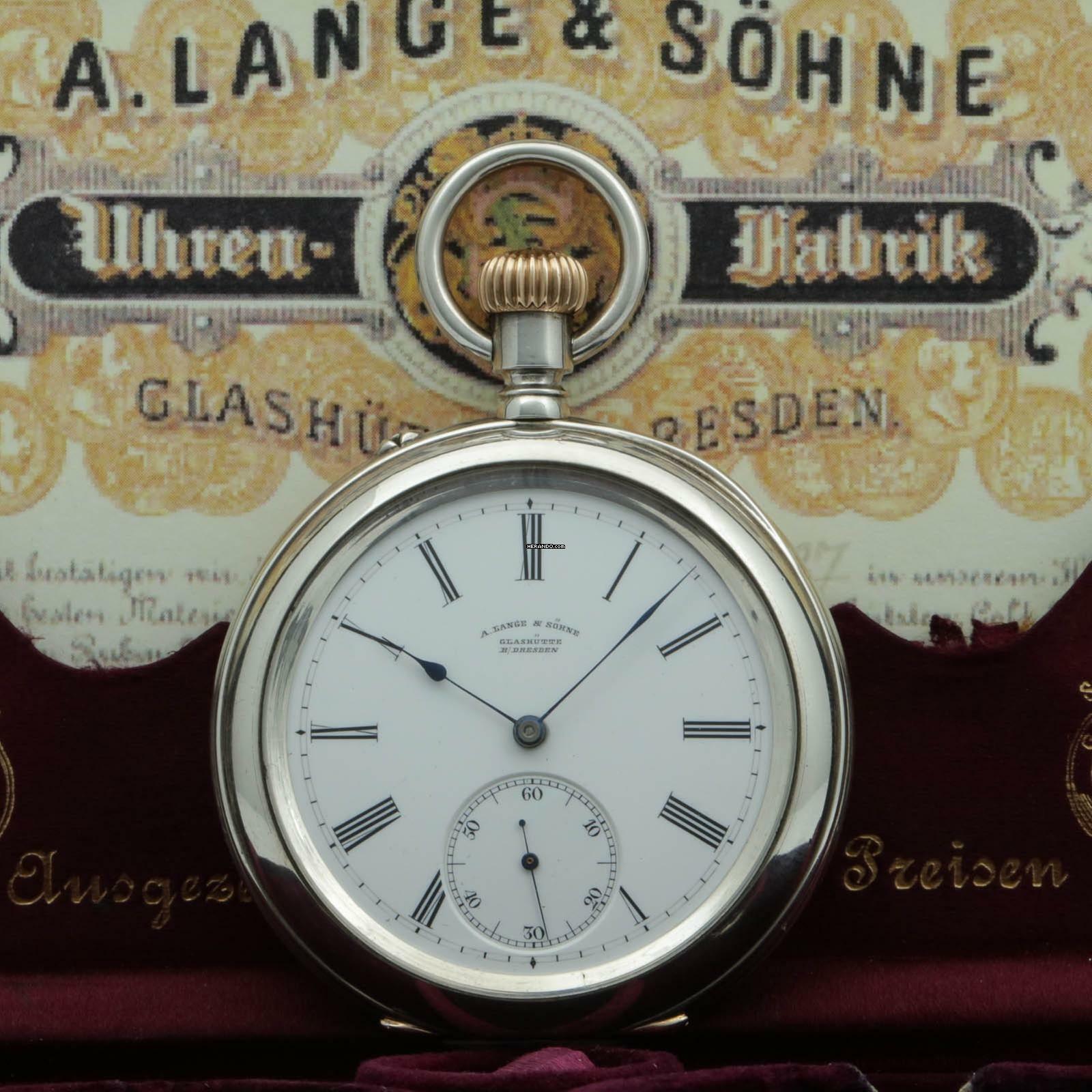A. Lange & Söhne neuwertige Silber Taschenuhr 1A Original Etui Gangschein der Sternwarte 1893 </h1>
